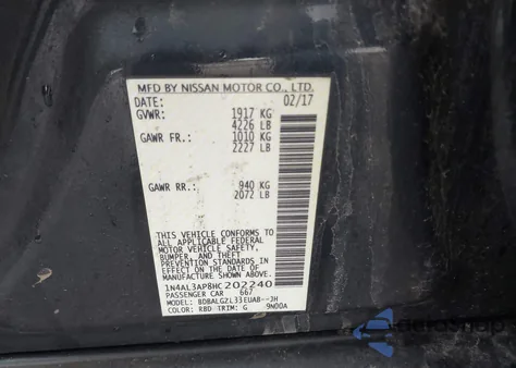 2017 Nissan Altima 2.5 S z USA, uszkodzony, nr VIN 1N4AL3AP8HC202240